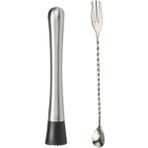 Mojito Tokmağı + Çatallı Bar Kaşığı Seti Siyah Bar Tokmağı Kokteyl Tokmağı Bar Kaşığı 30 cm Kokteyl