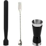 Mojito Tokmağı Siyah 20.7 cm Çatallı Kaşık 30 cm Jigger 1.5/3 cl Tokmak Bar Tokmağı Kokteyl Jigger