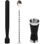 Mojito Tokmağı Siyah 20.7 cm Tokmaklı Kaşık 25 cm Jigger 1.5/3 cl Tokmak Bar Tokmağı Kokteyl Jigger