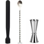 Mojito Tokmağı Siyah 20.7 cm Tokmaklı Kaşık 25 cm Jigger 2.5/5 cl Tokmak Bar Tokmağı Kokteyl Jigger