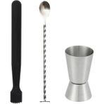 Mojito Tokmağı Siyah 20.7 cm Tokmaklı Kaşık 25 cm Jigger 2/4 cl Tokmak Bar Tokmağı Kokteyl Jigger