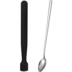 Mojito Tokmağı Siyah 20.7 cm ve Düz Kokteyl Kaşığı 22 cm 2li Kokteyl Içecek Tokmak Kaşık Seti