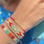Mojo Jewellery Kırmızı Etnik Desenli 3’Lü Miyuki Bileklik Seti – Ayarlanabilir El Yapımı Kadın Bileklik