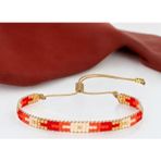 Mojo Jewellery Turuncu Gold Detaylı Ayarlanabilir El Yapımı Miyuki Boncuk Kadın Bileklik