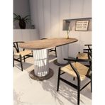 Moka Park AVM Oval Dekoratif Ahşap Ayaklı 6 Kişilik Yemek Masası Mutfak Masası - Gri