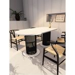 Moka Park AVM Özel Tasarım Oval Dekoratif Ahşap Ayaklı 6 Kişilik Yemek Masası Mutfak Masası - Beyaz - Siyah