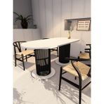 Moka Park AVM Özel Tasarım Oval Dekoratif Ahşap Ayaklı 6 Kişilik Yemek Masası Mutfak Masası - Beyaz