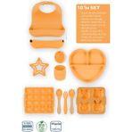 Moki Silikon 10’lu Set Candle Turuncu / Önlük, Tabak, Kaşık, Çatal, Bardak, Buz Kalıbı, Diş Kaşıyıcı
