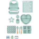 Moki Silikon 10’Lu Set Spring Yeşil / Önlük, Tabak, Bardak, Kaşık, Çatal, Buz Kalıbı, Diş Kaşıyıcı...