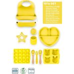 Moki Silikon 10'Lu Set Sunrise Sarı / Önlük, Tabak, Kaşık, Çatal, Bardak, Diş Kaşıyıcı, Buz Kalıbı...