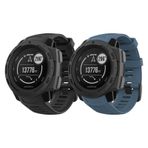 MoKo 2Pack Strap Compatible with Garmin Instinct/Instinct Solar/Tactical/Instinct 2 GPS Smartwatch, 22mm Soft Silicone Sport Replacement Watch Band Wristband, Black/Hurricane Blue