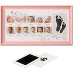 Moky Design Yenidoğan Bebek Ilk Fotoğrafım Aylık Anı Çerçevesi (38X23CM) Birinci Yıl, Büyük Boy El Ayak Izi Kiti - Pembe