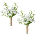 Mokylor 2 adet yapay babysbreath düğün yaka çiceği erkekler için, düğün damat sağdıç yaka çiceği sahte alçıtaşı takım elbise dekor düğün töreni yıldönümü resmi akşam yemeği partisi