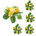 Mokylor 4 adet Limon Mum Yüzükleri Çelenkler, Yapay Limon Mumluk Çelenk, Okaliptüs Yaprakları Çay Işık Halkası Sütunlar Mumluklar Çiftlik Evi Düğün Masası Centerpieces için Çelenkler