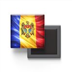 Moldova - Abstract Efektli Bayrak - Baskılı Kare Buzdolap Magneti