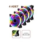 Molex Girişli 4'lü Sessiz Renkli Fan Rainbow Kasa Fanı 12 CM