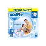 Molfix Bebek Bezi, 4 Beden (7-14 kg), Maxi Fırsat Paketi, 120 Adet