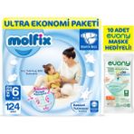 Molfix Bebek Bezi 6 Beden E Large Ultra Ekonomi Paketi 124 Adet Evony Maske 10 Adet
