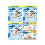 Molfix Bebek Bezi Beden 1 (2-5 kg), Yenidoğan, 246 Adet Aylık Fırsat Paketi + 6 Adet Islak Mendil