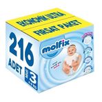 Molfix Bebek Bezi Beden 3, 4-9 kg, Midi, 216 Adet, Ekonomik Ultra Fırsat Paketi