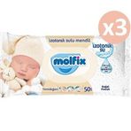 Molfix İzotonik Sulu Ferah Temizlik 3x50 150'li Yenidoğan Islak Mendil