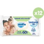 Molfix İzotonik Sulu Ferah Temizlik 60 Yaprak 12'li Paket 720 Adet Islak Mendil