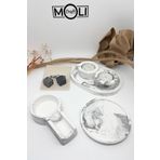 Moli Craft Mermer Desenli Tekli Puro Küllüğü 1 Adet Bardak Altlığı 2 adet Viski Taşı 2 Adet Mumluk ve Tabağı