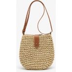 Mollycrush Deri Askılı Hasır Kadın Omuz Çantası - Çapraz Ayarlanabilir Bohem Yazlık Şık Tasarım - 23x24cm - Camel