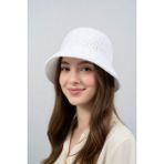 Mollycrush Kadın Beyaz Hasır Örgü Bucket | Bohem Stil Plaj ve Güneş Şapkası - 56 - 59 cm
