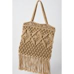 Mollycrush Kadın Püsküllü Makrome Yazlık Plaj Çantası ve Günlük Omuz Çantası - 30x30x15 - Camel