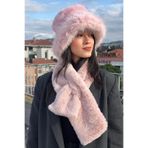 mollycrush Peluş Rus Tarzı Bucket Kalpak Şapka Atkı 2'li Set Kışlık, Standart, Mollybucketatkısett, Pembe, Kadın