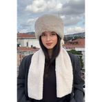 mollycrush Peluş Rus Tarzı Kalpak Atkı 2'Li Set, Standart, Rus Tarzı Kalpak Atkı Set, Bej, Kadın