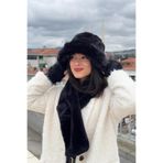 mollycrush Suni Kürk Bucket Kalpak Atkı Eldiven 3'Lü Set Kışlık Peluş, Standart, Mollybucketkısaset, Siyah, Kadın
