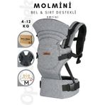 Molmini Plus Bel & Sırt Destekli 4-12 KG Ergonomik Kanguru Çok Yönlü Ayarlanabilir GRİ