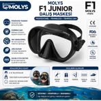 Molys F1 Junıor Profesyonel Dalış Maskesi, Temperli Cam, Likid Silikon - Siyah