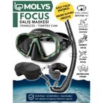 MOLYS FOCUS DALIŞ MASKESİ + ANTI FOG (BUĞU ÖNLEYİCİ FİLM) + KATLANABİLİR ŞNORKEL + MASKE KUTUSU, Yosun Kamuflajı