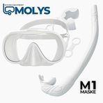 MOLYS M1 DALIŞ MASKESİ + AYNI RENK ŞNORKEL + ŞNORKEL KABI + FREE DOM ANTI FOG BUĞU ÖNLEYİCİ CAM FİLMİ (Beyaz)