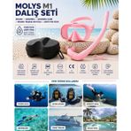 Molys M1 Dalış Maskesi + Maske Kutusu + Aynı Renk Şnorkel + Şnorkel Kabı + Free Dom Antı Fog Buğu Önleyici Cam Filmi Pembe