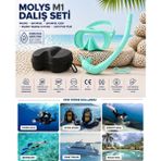 Molys M1 Dalış Maskesi + Maske Kutusu + Şnorkel ve Kabı + Antı Fog Buğu Önleyici Film - Turkuaz