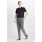 Mom Fit Yüksek Bel Dar Paça Açık Gri Pamuklu Esnek Jean Denim Pantolon