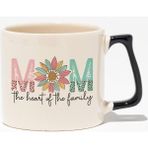Mom Heart Of The Family Baskılı Anneler Günü Hediyelik Siyah Kulplu Modern Seramik Kupa