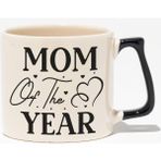 Mom Of The Year Baskılı Anneler Günü Hediyelik Siyah Kulplu Modern Seramik Kupa