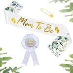 Mom to Be Sash Baby Shower - Yumuşak Saten Anne Bebek Duş ve Babanın İğne Olması İçin Kuşak, Zarif Adaçayı Yeşillik Süsü ve Altın Harfler - Cinsiyet Gösterimi Süslemeleri Erkek ve Kız Çocukları için