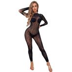 mom&myaboys Kadın Leopar desen Fishnet Bodystocking artı boyutu Crotchless Bodysuit seksi tayt yumuşak gecelik iç çamaşırı, Siyah4, Tek Beden