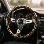 Momo Tip Direksiyon Gold Carbon Fiber Dizayn 35Cm İthal Krom Detay 3 Kol Çizgili