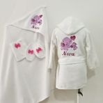 Moms And Babies Kız Çocuk Bebek Bornoz Havlu Seti Isme Özel Nakışlı 1-5 Yaş