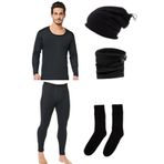 Momslab Asker Kolisi Lüx Siyah Termal Içlik Takımı Polar Bere Boyunluk Termal Çorap Seti (Karışık/XL)