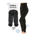 Momslab Bayan Içi Peluşlu Kışlık Termal Tayt Içlik Siyah Kadın Peluş Tayt Içi Polar Termal Bayan Taytı (SİYAH/L)