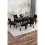 Mona Siyah Mermer 80X132 Açılabilir Mdf Masa Yemek Odası Takımı, Mutfak Takımı 6 Adet Sandalye
