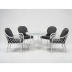 Monalin Home Garden Alaçatı Beyaz 4 Kişilik(1-1-1-1-Masa) Rattan Örgü Bahçe & Balkon & Teras Masa Sandalye Takımı